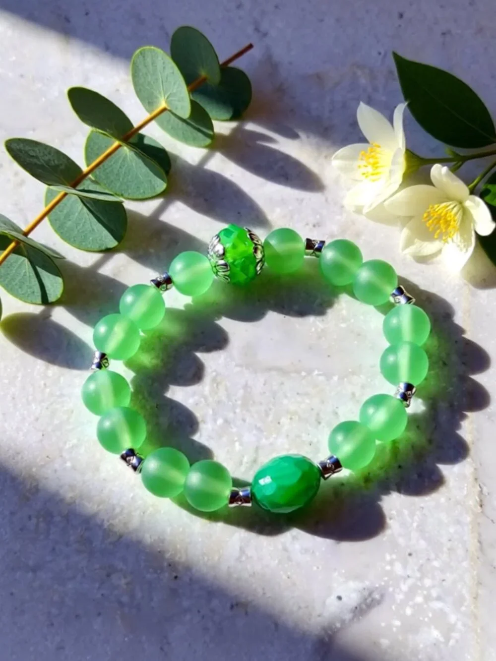 Handmade Green Beaded Bracelet - Girl's Jewelry - Dainty Petite Wrist 5.5 - 6
